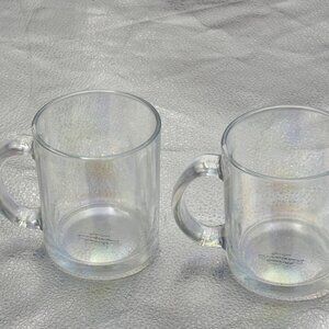 Clear iridescent Glass‎ Coffee Mug Set of 2 Handle Tea Modern Classic Minimalist